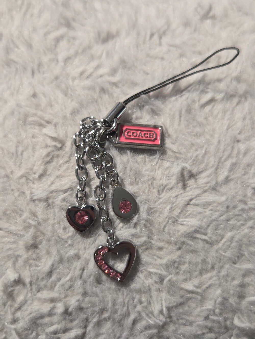Pink Crystal Heart & Teardrop Phone Strap / Bag Charm Y2K Vintage EUC